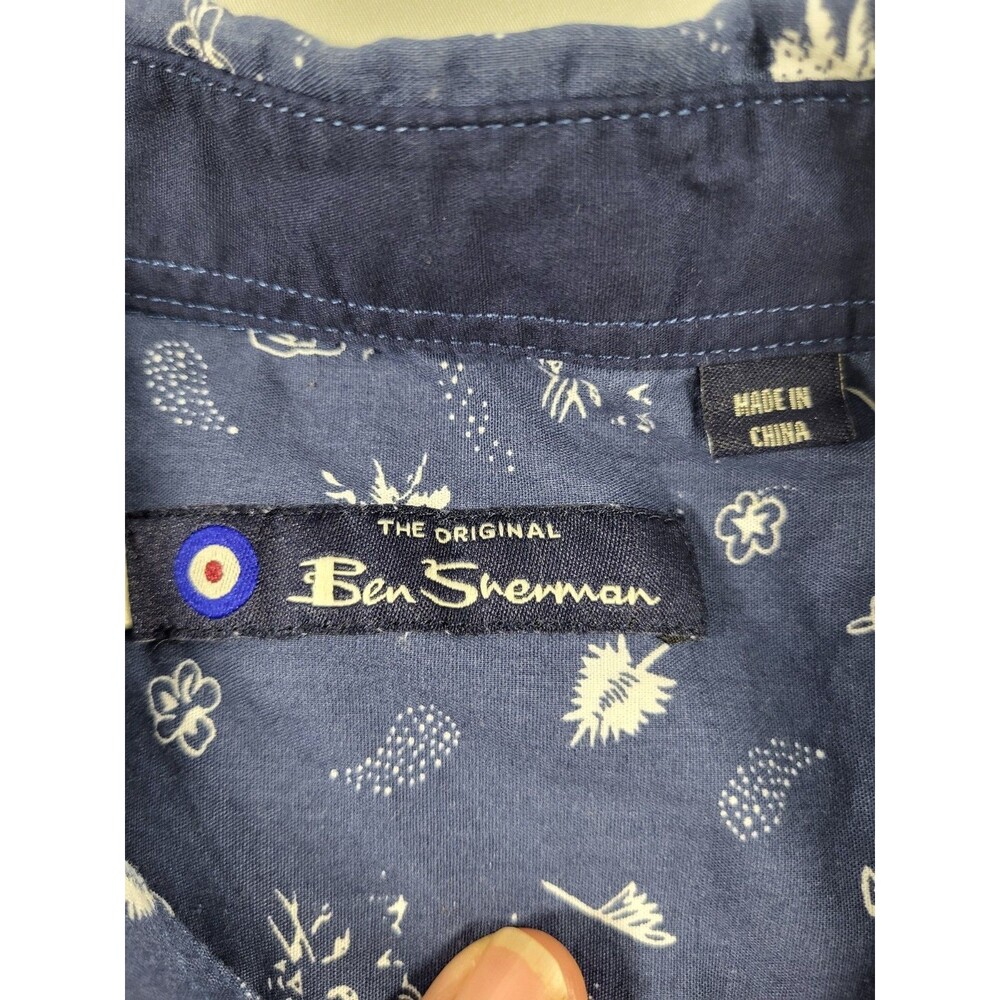 Ben Sherman Men's Short Sleeve Printed Button-Down Shirt - Navy Blue Sz L - Picture 6 of 10
